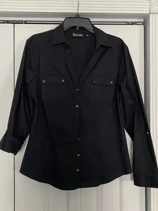 7th Avenue Classic Button Down Shirt Collar Black Womens Size L - Picture 1 of 5