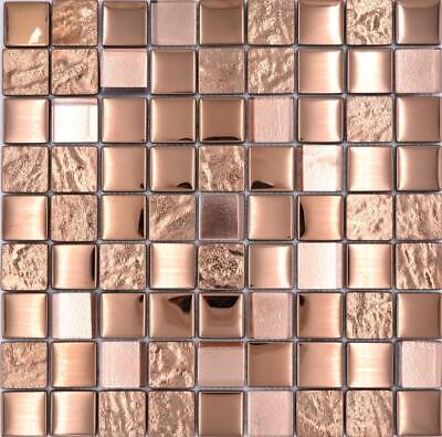 Kombi Mix Mosaikfliesen Bronze Glasmosaik Glänzend Matt Tischbelag | 1 Matte • 1€