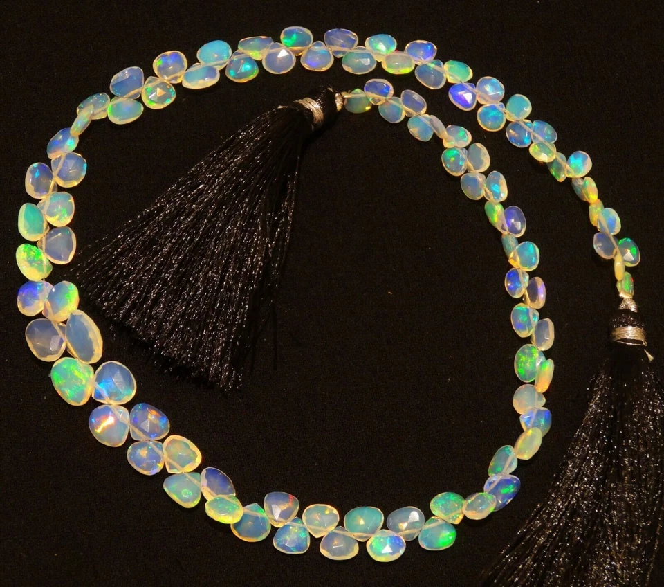 Natural Ethiopian Fire Opal Gem 5 to 8mm Size Faceted Heart Shape Briolette 14" - Image 1 of 4