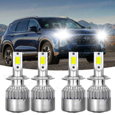 Kit de faros LED H7 4 piezas xenón blanco para Hyundai Santa Fe 2007-18 haz alto bajo Foto 1 de 4