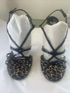 Sandali a stiletto D&G Dolce Gabbana in nero verniciato cinturino fodera leopardata~39 - Foto 1 di 12