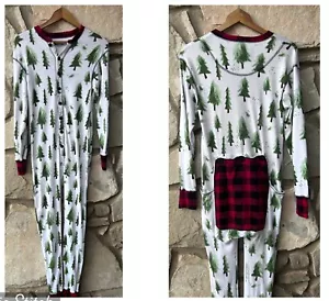Lazy One Pajamas Flap Jack Small Red Buffalo Check Green Xmas Trees One Piece - Picture 1 of 13