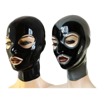 Latex Hood Open Eyes and Mouth Rubber Mask Clubwear Cosplay Costume Back zip Foto 1 de 4