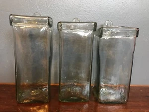 3pc Clear Glass Hand Blown Art Glass Tiered Hanging Canister Vase Set - Picture 1 of 12