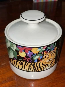 Vitromaster Rain Forest Sugar Bowl w/ Lid Safari Tropical Tigers/Parrot - Picture 1 of 5