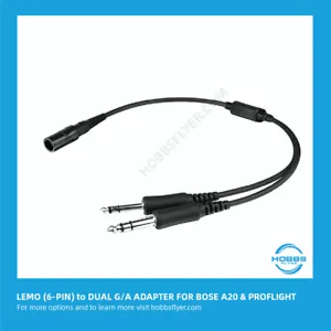 Adaptador A20 6 pines LEMO a doble enchufe aviación general (G/A) para auriculares Bose A20 - Imagen 1 de 2