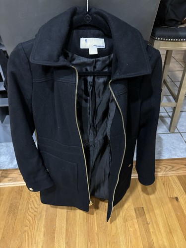 Cappotto donna Michael Kors taglia XS nero misto lana full zip con cappuccio nuovo con etichetta