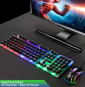 Gaming Keyboard and Mouse Set, Rainbow, Waterproof Keyboard, 1000 DPI Mouse - Picture 1 of 25