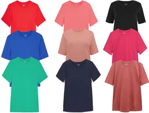 Camiseta para mujer M&S de algodón calce recto cuello redondo manga corta negra azul marino Reino Unido 6-24 - Imagen 1 de 19