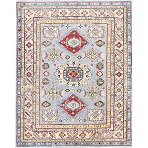 5'x6'3" Medium Gray Kazak with Medallions Design Hand Knotted Soft Wool Rug R540 - Picture 1 of 7
