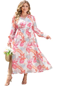 Brand New Women's Floral Comfortable Long-Sleeve Maxi Dress Plus Size 8-26 - Picture 1 of 9
