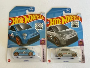 2024 HOT WHEELS COMPACT KINGS FIAT 500e #2/5 WITH FACTORY STICKER LOT OF 2 - Picture 1 of 11