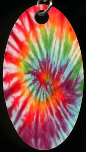 Tie-Dye Tie Dye Rainbow Colorful 2 Sided Aluminum Oval Keychain Key Chain NEW - Imagen 1 de 1