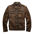 Vintage Mens Slim Fit Distressed Leather Jacket Zip Motorcycle Cowboy Biker Coat