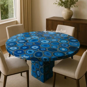 Elegant Blue Agate Stone Coffee Table Luxury Top Gemstone Home Interior Decor - Picture 1 of 9