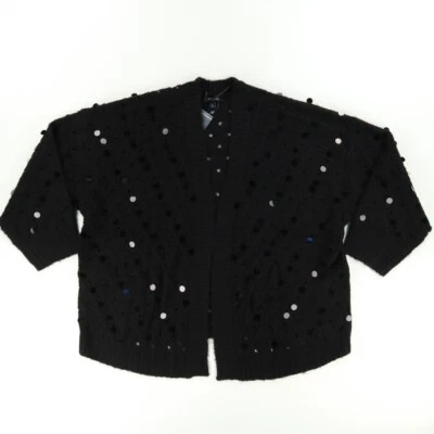 Cárdigan suéter negro con lentejuelas torridas frente abierto para mujer 3X Foto 1 de 4