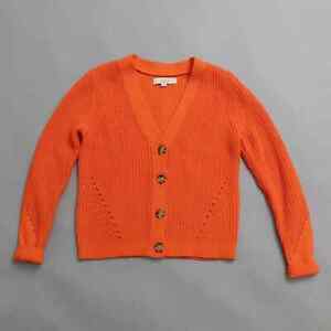 Loft Four-Button Knit Cardigan Sweater Women's Size Small Orange Preppy