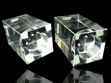 Set of 2, Crate & Barrel Osio 4" Crystal Tea Light Holder Cube Glass 496-599 New