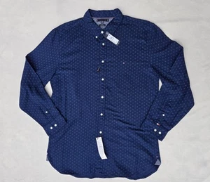 Tommy Hilfiger Men's Flex Slim-Fit Brushed Twill Printed Shirt Navy XXL - Picture 1 of 5