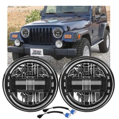 For Jeep Wrangler JK LJ TJ Hi/Lo Beam DRL Projector Pair 7'' H4 LED Headlights - Image 1 of 4