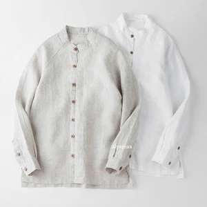 Autumn Cotton Linen Chinese Retro Stand Collar Men's Casual Long Sleeved Shirts - Picture 1 of 20