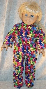 Doll Clothes Made 2 Fit American Girl 18" inch Pajamas Puzzle Green Blue - Picture 1 of 1