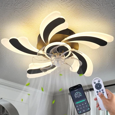 Ventilador Techo Perfil Bajo Control Remoto APP Silencioso LED Regulable Negro - Image 1 of 4