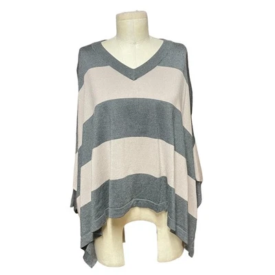 Poncho Suéter Cuadrado Gris Rayas Planet by Lauren G Talla Única Foto 1 de 4