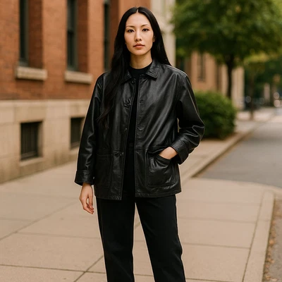 Двустороннее пальто Isabella Bird Anthropologie черная кожа размер большой - Изображение 1 из 4