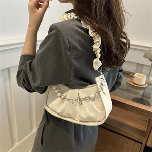 Solid Color Cloud Shoulder Bag Korean Style Pleated Handbag Ladies - Picture 1 of 17