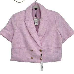 Express Womens Pink Double-Breasted Tweed Cropped Blazer Jacket L NWT Elle Woods - Picture 1 of 10