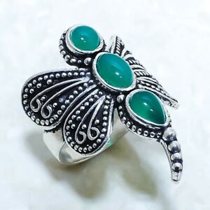 Green Onyx Gemstone Handmade Ethnic Silver Jewelry Ring Size 8 RRJ12202