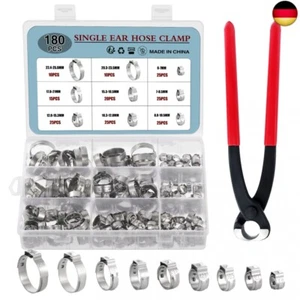 180PCS Edelstahl Einohr-Schlauchschellen mit Schlauchklemmzange, 9 Größen 6 - Bild 1 von 6
