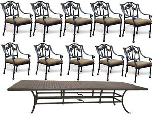11 piece aluminum outdoor dining set table 120"  with 10 Palm tree dining chairs