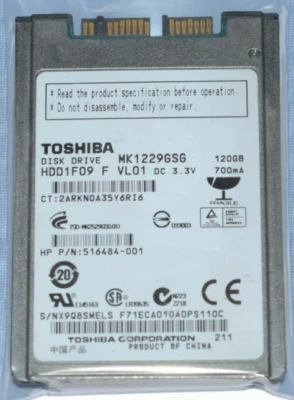 Toshiba 1.8" MK1229GSG SATA 120GB Hard Drive HP Elitebook 2530P 2730P 2740P - Image 1 of 3