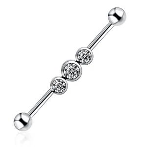 1PC Crystal Industrial Barbell Earring Ear Cartilage Piercing Jewelry 14G 38MM - Picture 1 of 6