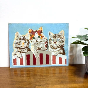 Dipinto vintage gattini gatti dipinti con numeri senza cornice 13,5 x 10 pollici - Foto 1 di 8
