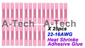 x25 Red 16-22 AWG Gauge Heat Shrink Butt Glue Wire Connectors Crimp Terminals - Picture 1 of 1
