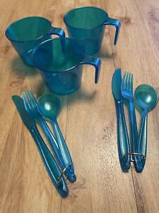 Lexan polycarbonate robust camping set 3 cups cutlery 2 knifes 2 forks 2 spoons