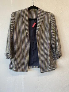 90s Vintage Pink Purple Green Silk-Blend Striped Ann May New Wave Blazer Size M - Picture 1 of 8