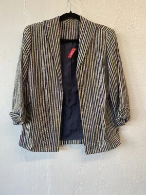 Blazer Vintage Años 90 Rosa Púrpura Verde Mezcla Seda Rayas Ann May New Wave Talla M Foto 1 de 4