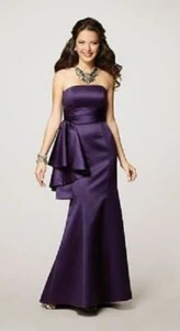 ALFRED ANGELO NAVY $199 #7124 12 SATIN BRIDESMAID MOTHER OF BRIDE FORMAL DRESS - Picture 1 of 5