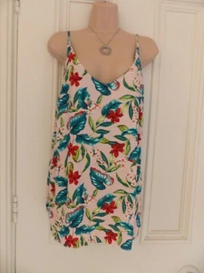 Topshop Maternity UK10 pink vest, V neck, narrow straps teal, red green floral - Picture 1 of 11