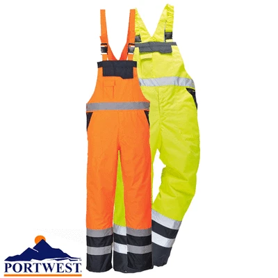 Hi Vis Waterproof Bib & Brace breathable trousers dungarees Yellow Orange S488 - Image 1 of 4