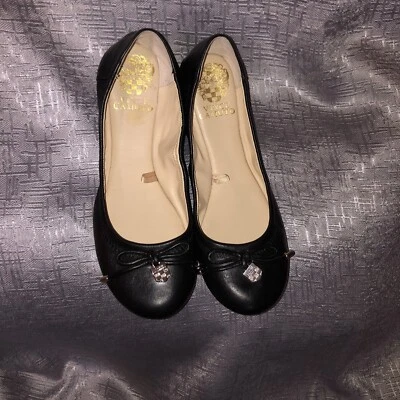 Vince Camuto Ballet Flats Black Leather Bow Silver Charm Flex Comfy-6M/36.5 - Image 1 of 4