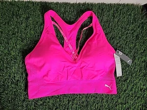 Puma Womens Seamless NWT Highlighter Pink Sports Bra XL Low Support New - Picture 1 of 5