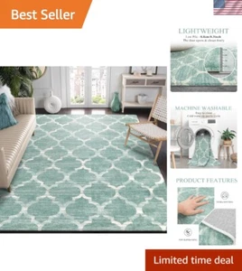 5x7 Area Rug Green Rug Low Pile Indoor Washable Rugs for Bedroom Living Room ... - Picture 1 of 8