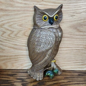 Vintage MCM Syroco Large 17" Owl Art Wall Hanging Brown Hard Plastic Made in USA - Picture 1 of 7