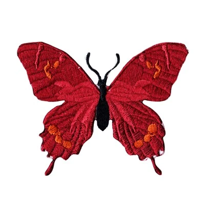 Red Butterfly Embroidered Iron-On Patch - Vibrant Nature-Inspired Design - Image 1 of 2