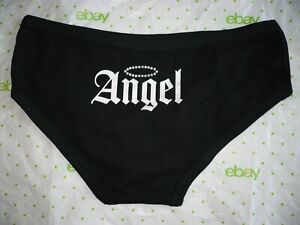 Rue 21 Women's Bikini Panties MEDIUM Black With Angel Glitter Print On Back